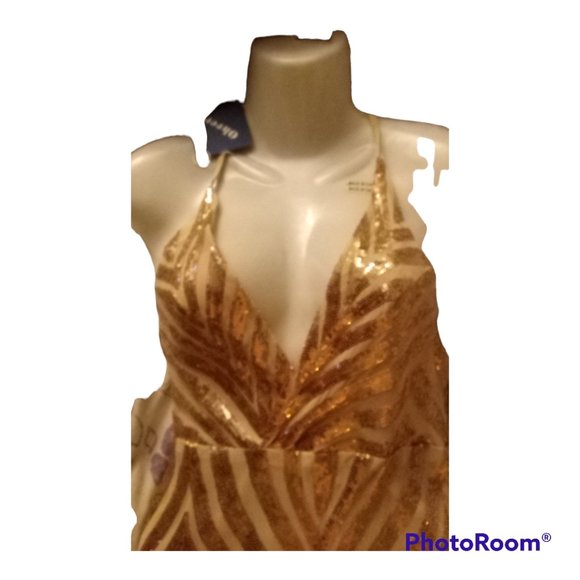 Women's V-neck Rose Gold Elegant Evening Gowns Maxi Dress - Picture 5 of 10